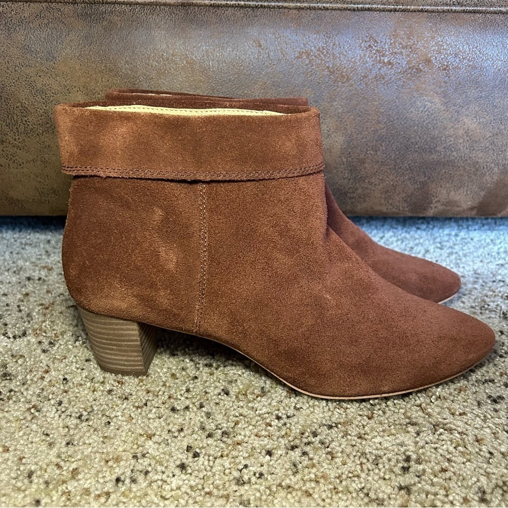 Lucky Brand Brown Zaprika Suede Pointed Toe Heel Ankle Booties Size 11